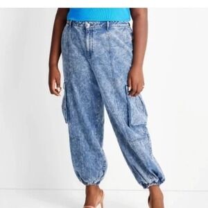 Kahlana Barfield Brown Collective Women acid wash denim Cargo Jogger Pants 16W